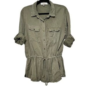 Melograno Rico 100% Tencel Olive Green Utility Button-Front Tunic Jacket Top XL